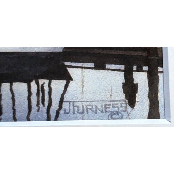 Sunset At The Marina Watercolor Print Framed Signed JFurness Wall Mount 6.5*4.5" - Picture 3 of 7